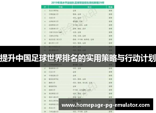 提升中国足球世界排名的实用策略与行动计划